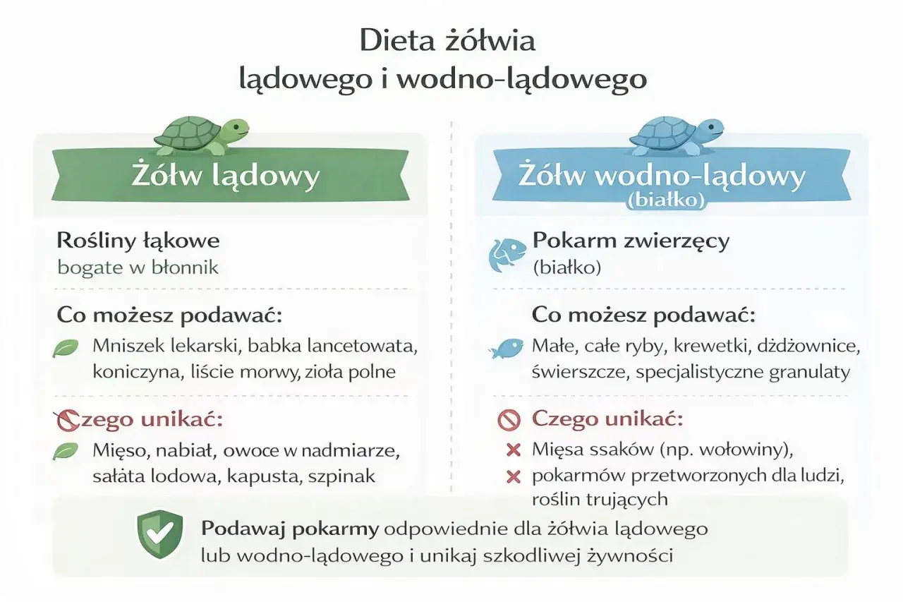 Porównanie diety żółwia greckiego lądowego i wodno-lądowego: co je, a czego unikać.